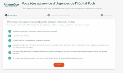 Ecran de pré-admission pour les patients afin de faciliter leur arrivée aux urgences